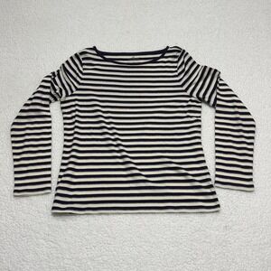 Talbots Womens L Striped Pima Cotton Metallic Long Sleeve Boat Neck Tee NI280